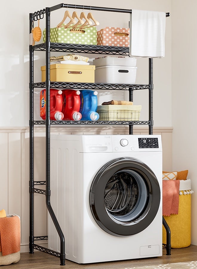 Forthcan Over-Washer Storage Rack, 3-Tier Laundry Organizer Shelving with Hanging Bar & Hooks, Freestanding Above Washing Machine, Adjustable Feet, 31.1" W × 19.7" D × 77.6" H - Image 1